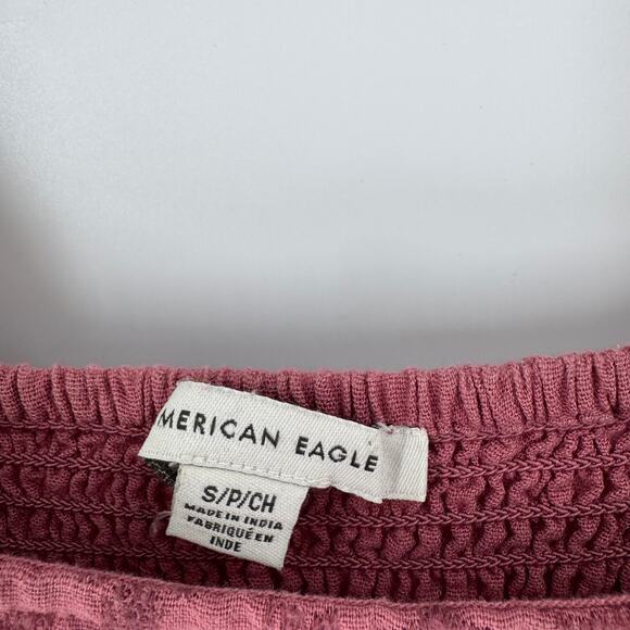 American Eagle Boho Square Neck Lace Detail Cropped Peplum Top Size Small - Picture 3 of 6